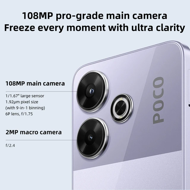 Global Version POCO M6 NFC Cellphone 128GB/256GB 108MP Main Camera 5030mAh 33W Fast Charging 6.79" 90Hz Display Xiaomi HyperOS 3