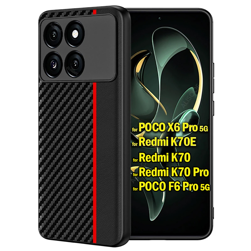 Funda for POCO X6 F6 Pro 5G Redmi K70E K70 Case Carbon Fiber Texture PU Leather Protection Cover for POCO X6 Pro Capa