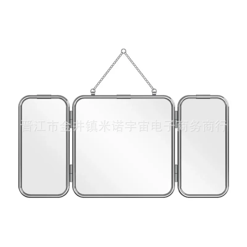 Square Modern Minimalist Metal Trifold Mirror Stainless Steel Wall Mounted Mirror Bathroom Dressing Table Decorative Mirror 5