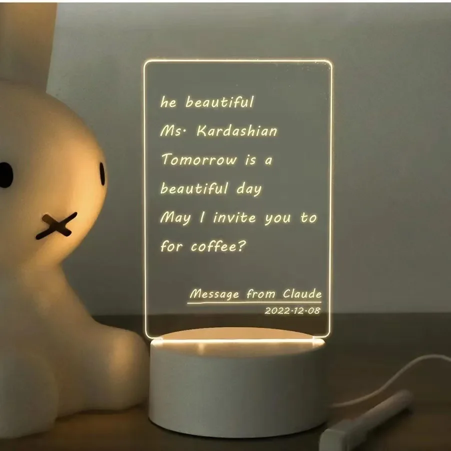 LED Drawing Board Personalized LED Lamp Acrylic Message Note Board Erasable USB Children&lsquo;s Drawing Board Bedroom Night Light Birthday Kids Gift