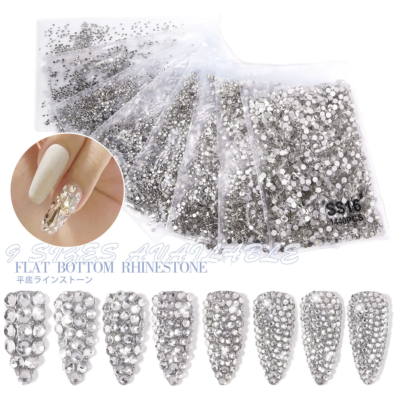 1440 Teile/beutel AB/Klar Runde Mini Nagel Diamant SS3-SS16 (1,3-4mm) FlatBack Nicht Hotfix Nagel Kristall Kristall Klar AB Maniküre Glas – Detail 2