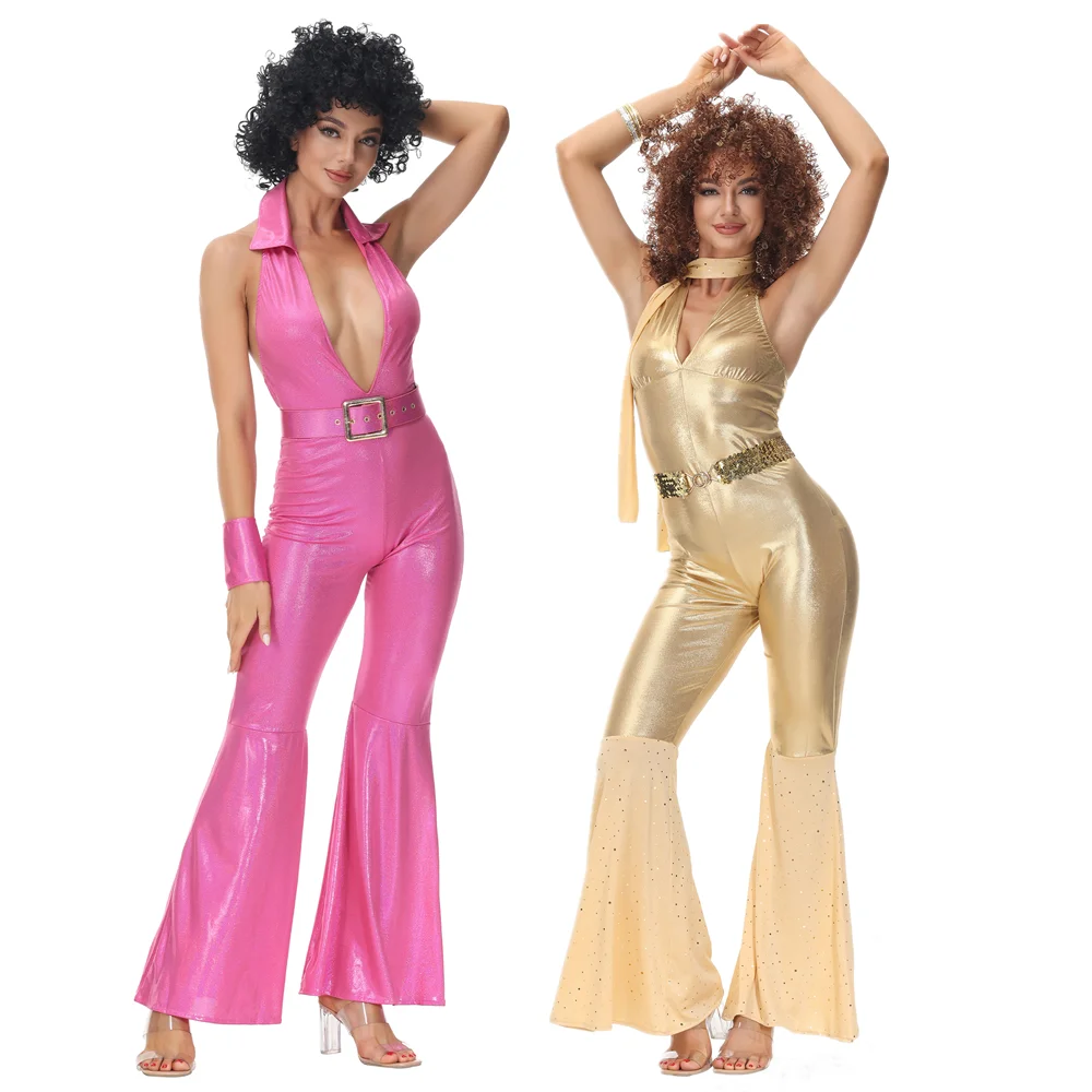 Disfraz Vintage para mujer, traje Sexy los años 70 y 80, a la moda, para Halloween, de carnaval, discoteca, enterizo| | - AliExpress