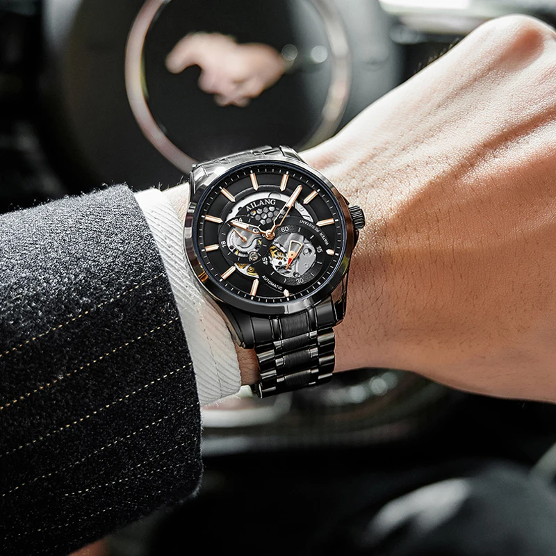 AILANG op Brand Luxury Automatic Mechanical Watch for Men Stainless Steel Waterproof Military Sport Skeleton Wristwatches Mens