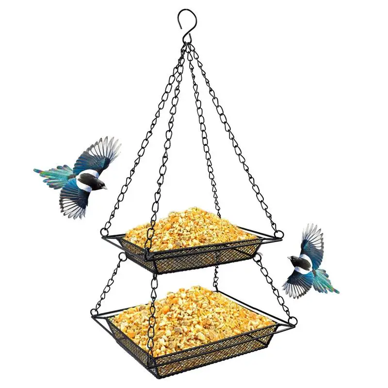 

Double Layer Wild Bird Feeder Hanging Tray Bird Feeder Hummingbird Feeding Tray For Garden Large Capacity Iron Wild Bird Feeder