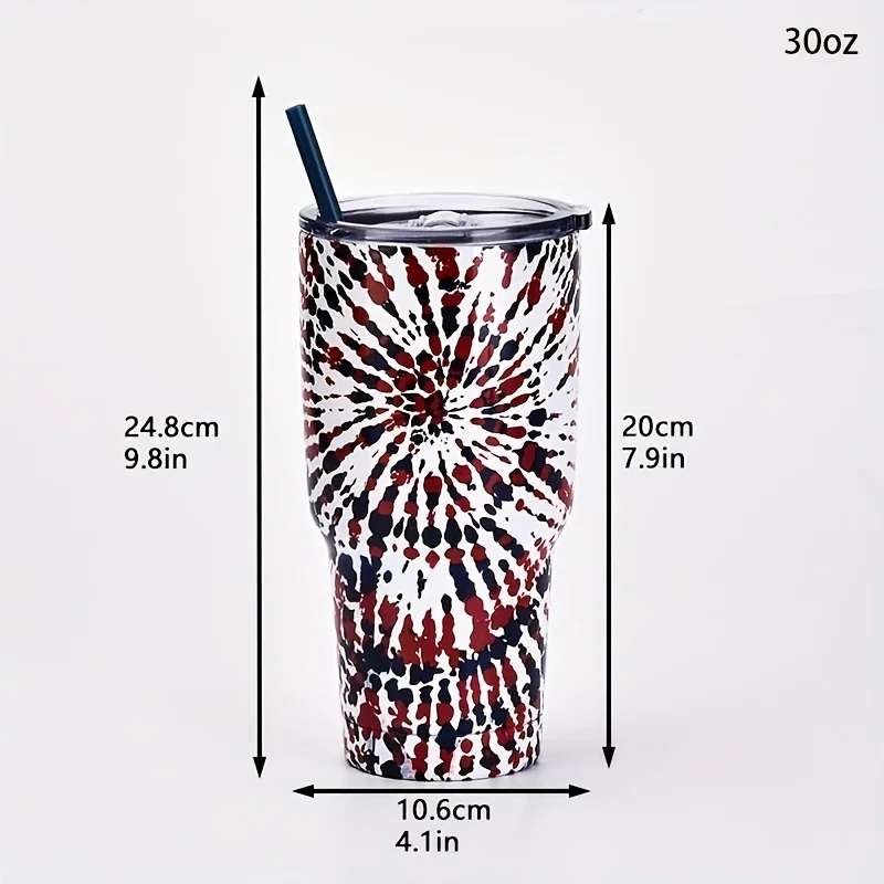 30oz Stainless Steel Tie-Dye Tumbler, Vacuum Insulated Coffee Cup with Double Wall Insulation（Not equipped with straw）