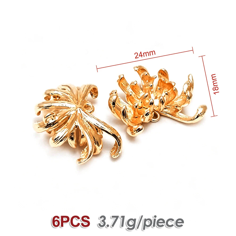 Elegant Brass Flower Charms in 18K Gold or Silver Finish - Set of 6