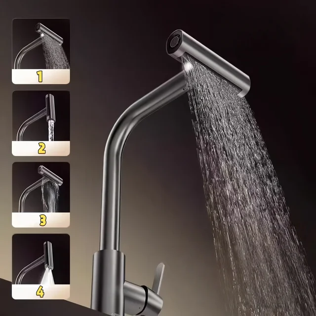 1080 ° ก๊อกน้ำอ่างล้างหน้าแบบหมุนได้ ก๊อกน้ำอ่างล้างหน้าแบบกลไก ก๊อกน้ำอเนกประสงค์สำหรับห้องน้ำและห้องครัว ก๊อกน้ำร้อนน้ำเย็น 3