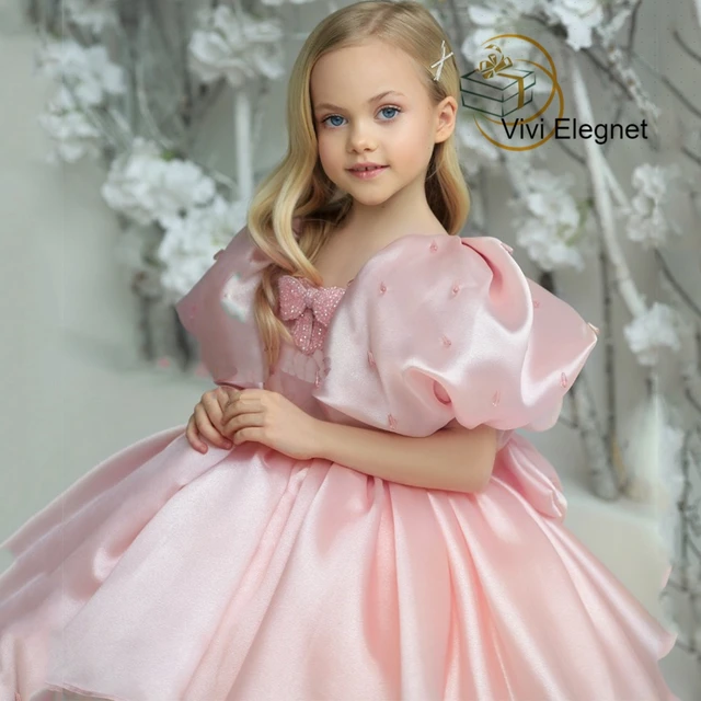 Long Sleeve Poofy Flower Girl Dresses Fluffy Girl Party Dresses