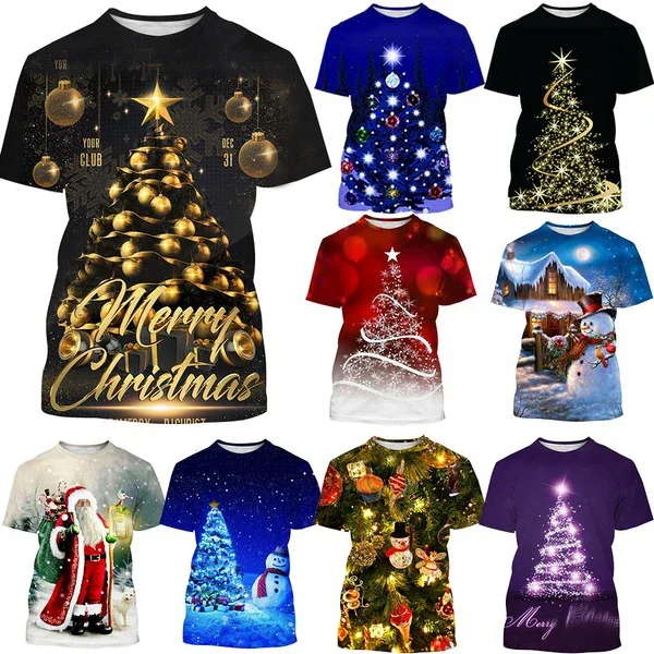 

New Children's Wear Design Fashion Unisex Hot Selling 3D Christmas T-shirt Digital Printing Cool Casual Boys and Girls T-shirt