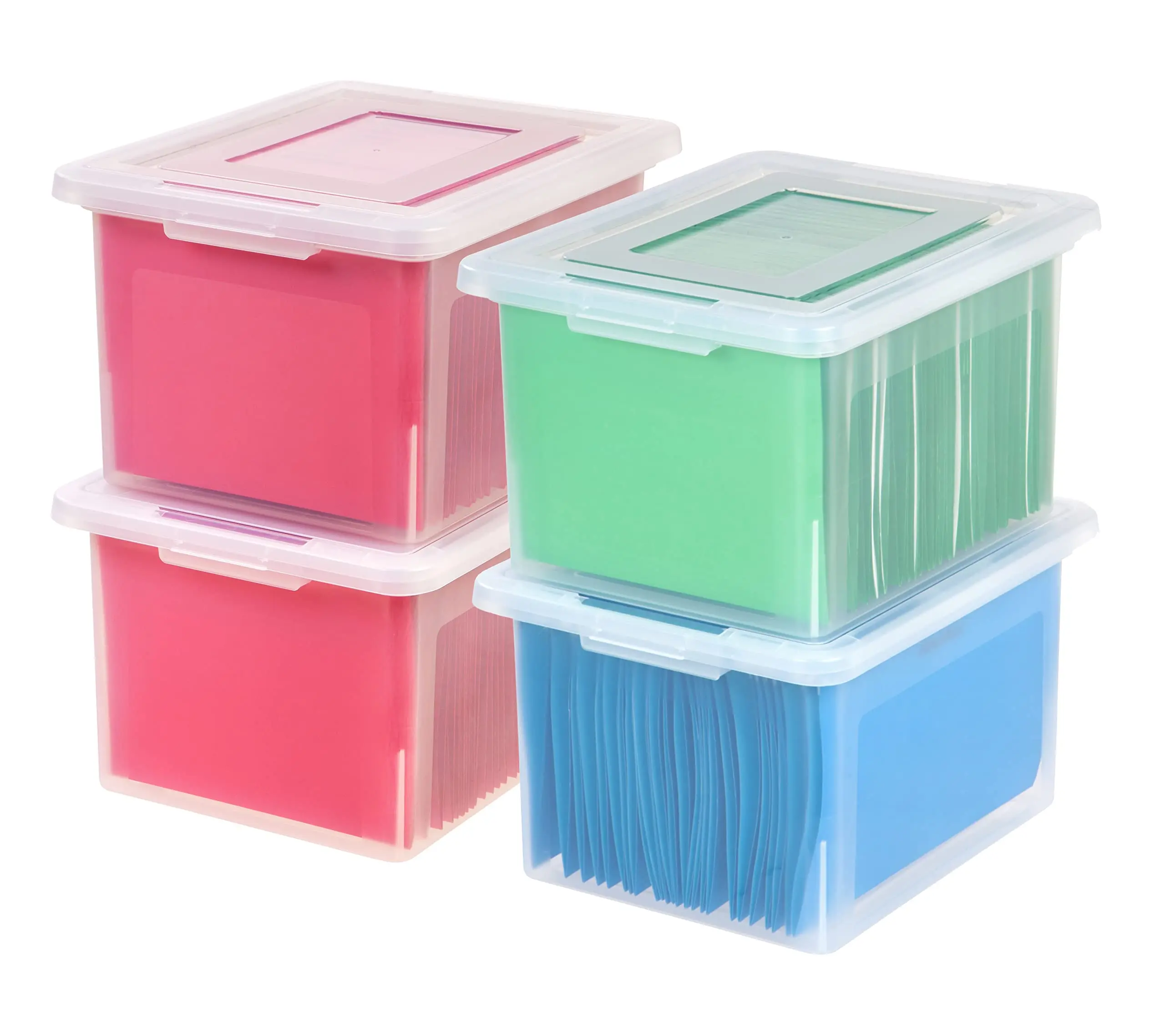 

Letter/Legal File Tote Box, 4 Pack, BPA-Free Plastic Storage Bin Tote Organizer with Durable and Secure Latching Lid, Clear