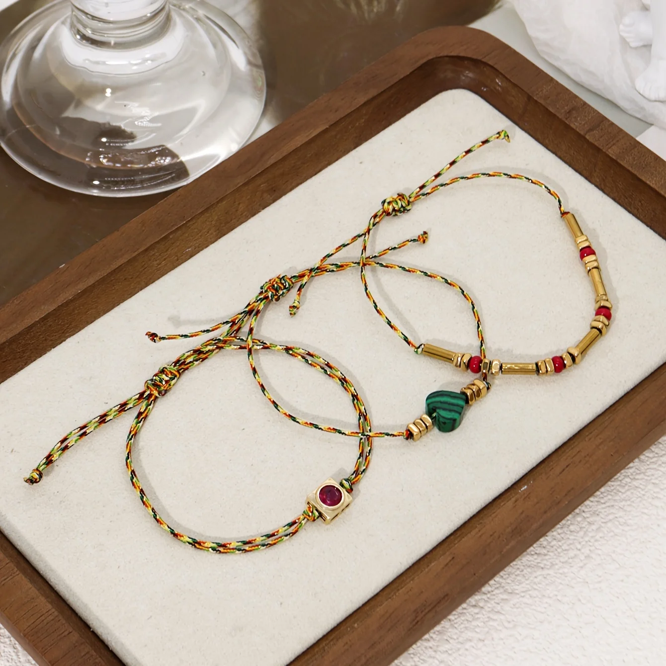 Bohemian Chic Womens Bracelet Set - Handcrafted with Natural Heart-Shaped Stone