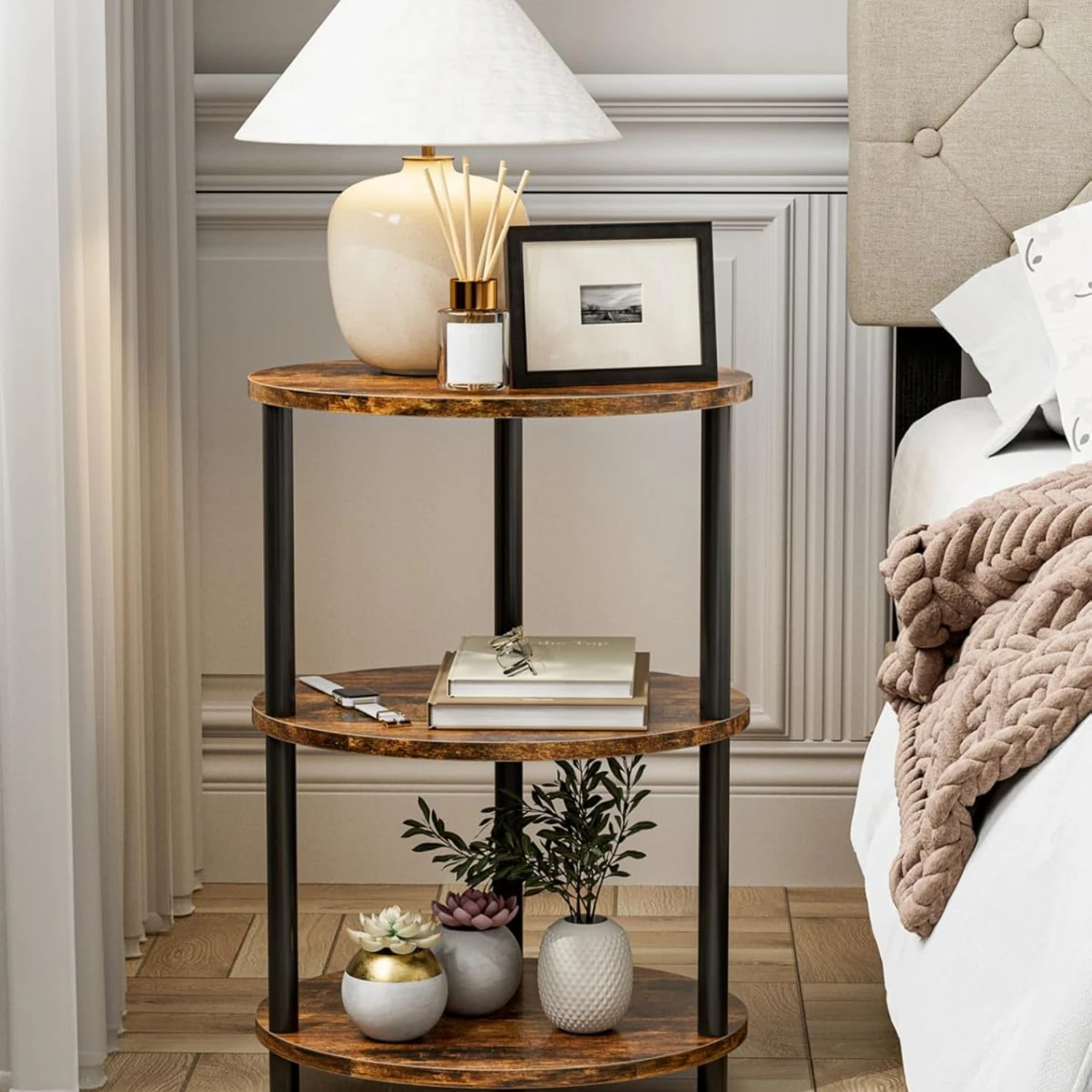 Table for Small Spaces, Rustic Wood and Metal Couch End Table, Nightstand for Bedroom or End Table Living Room, Easy to Assemble 5