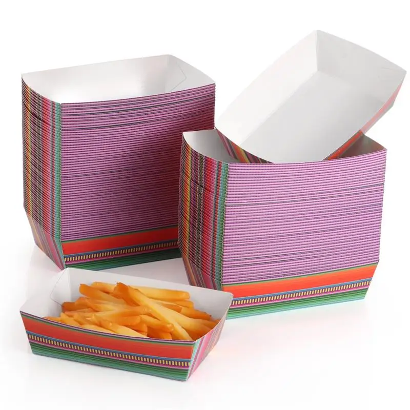 100Pcs Mexican Food Trays Disposable Snack Trays Paper Boat Holders Fiesta Party Favors Cinco De Mayo Supplies Food Serving Tray