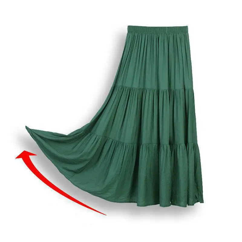 

Slubby cotton and hemp skirt large skirt new style solid color stitching shows thin, breathable and comfortable A-line skirt