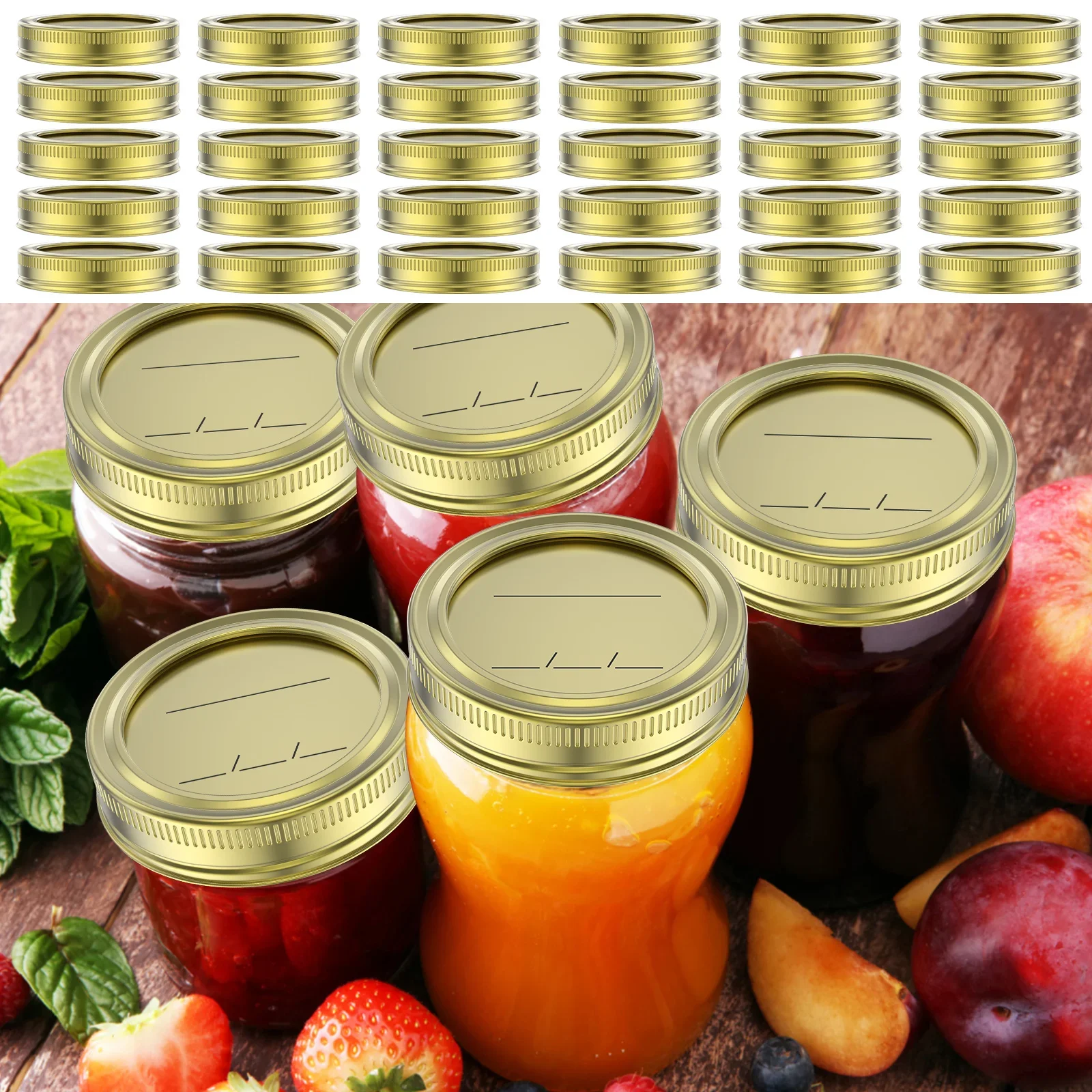 30Pcs Canning Jar Lids with Date Line Practical Mason Jar Covers Replacement Tinplate Sealing Reusable Leak Proof Lids