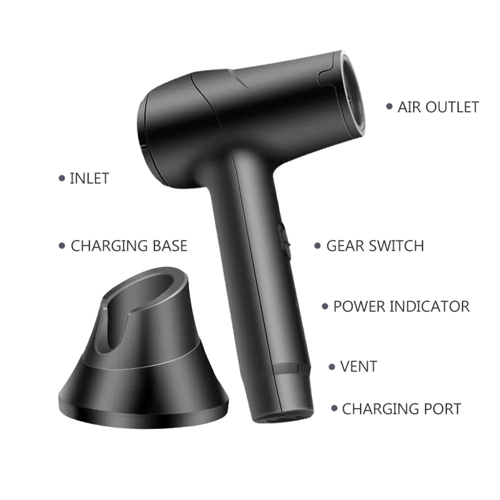 Portable Wireless Hair Dryer Household Rechargeable Wireless Hot/Cold Wind  Professional Blow Dryer Outdoor/Travel Negative Ions 6