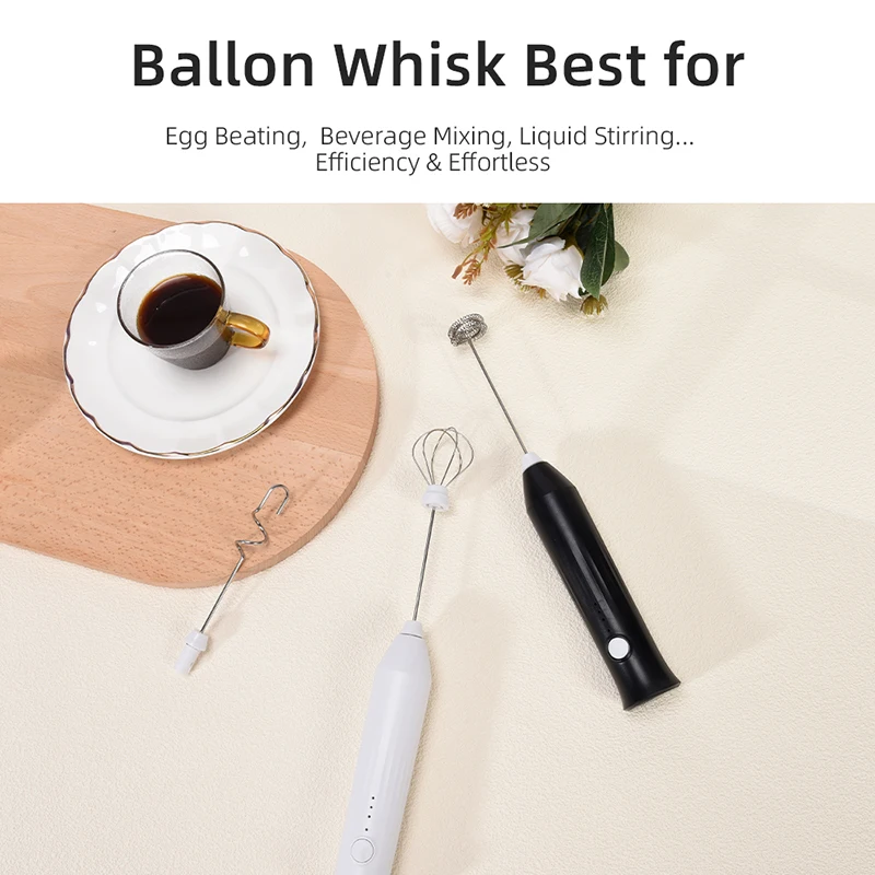 3 In 1 Milk Frother Electric Rechargeable Egg Beater Coffee Whisk Mixer MINI Handheld Foamer Puller High 3 speeds Drink Mixer 4