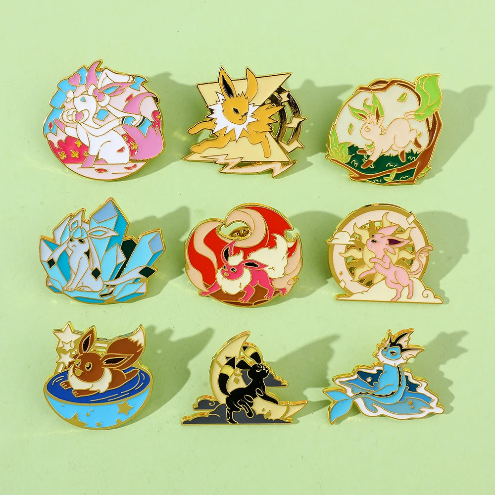 Anime Eeveelution Eevee Emaille-Pins, Cartoon-Metallbrosche, Modische Anstecknadel, Kleidungs-, Hut- und Rucksack-Accessoire, Geschenke