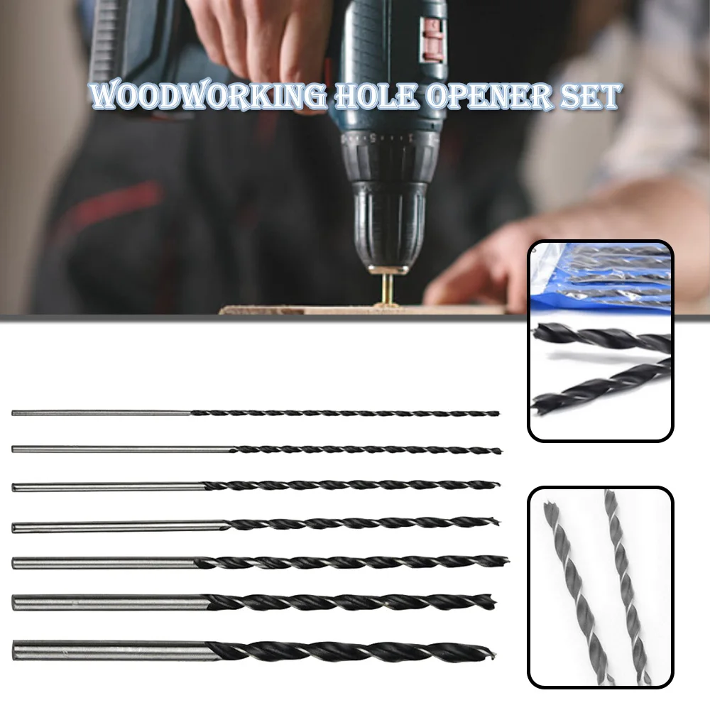 

New 7pcs Extra Long Wood Drill Bit Set Woodworking Tool 4 5 6 7 8 10 12mm Twist Drill Bits High-carbon Steel Material Durable