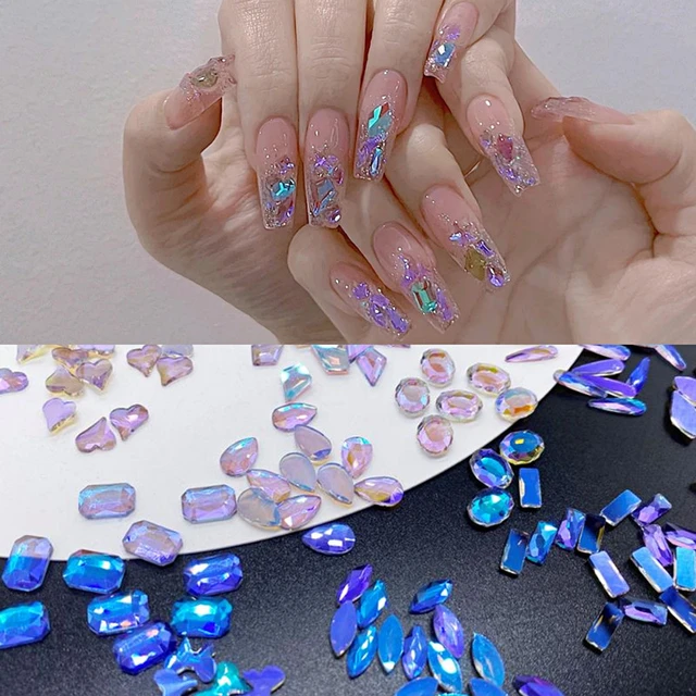 2pcs Nail Jewelry/ Zircon Nail Decals /purple Pink Crystal Holographic 3D  Nail Ornament Deco/ Oval Pear Diamond Nail Rhinestone Charms 