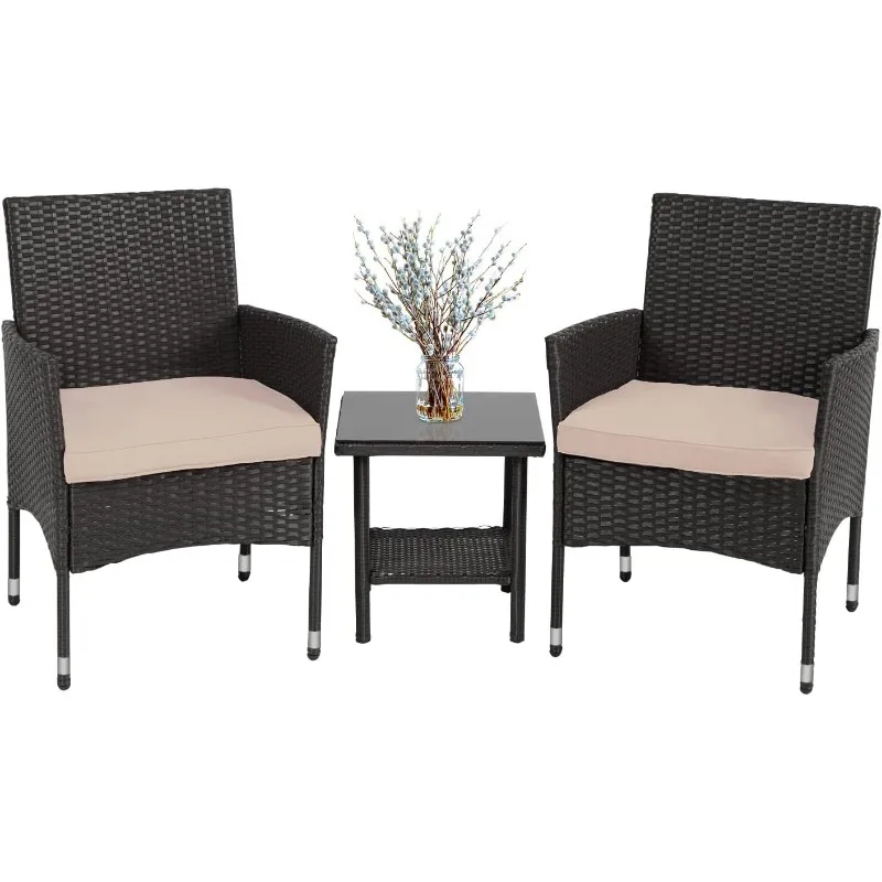 

Outdoor Wicker Bistro Rattan Chair Conversation Sets with Coffee Table for Yard Backyard Lawn Porch Poolside Balcony,Black