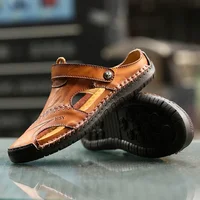 Mode hommes sandales en cuir véritable été plage pantoufles mâle antidérapant doux confortable chaussures de plein air de haute qualité homme sandales 1