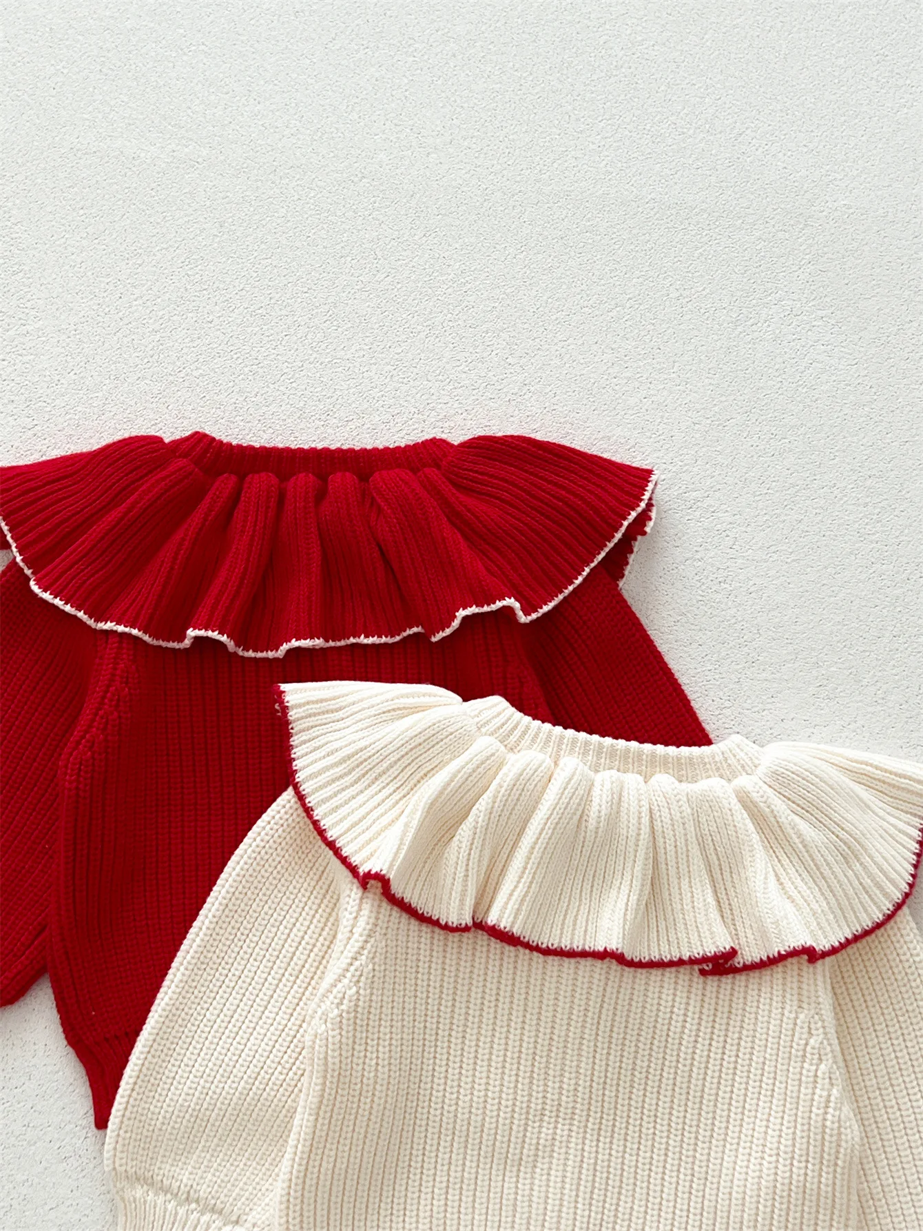 2023 neue Herbst Baby Mädchen Pullover Mantel Lange Ärmeln Solide Neugeborenen Baby Mädchen Großen Kragen Stricken Strickjacke Kleinkind Stricken Jacke – Detail 4