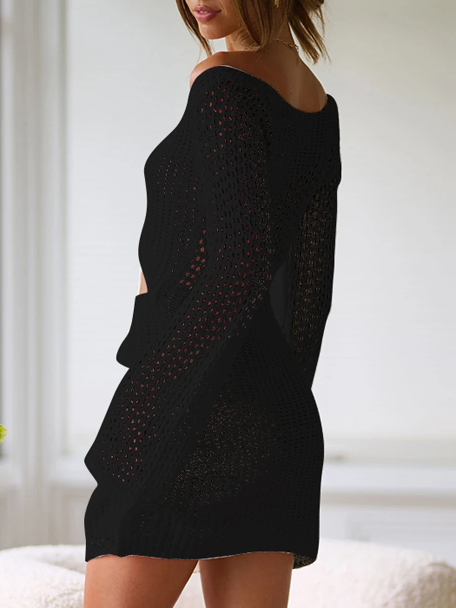 Mesh Crochet Long Beach Shirt Women Solid Cover Up Ladies Long Sleeve Hollow Out Sexy Beachwear Bathers Swim Bathing Suit swimsuit cover up,swimsuit coverup,beach suit,fishnet cover up,beach dress set,beach evening dress,women dresses