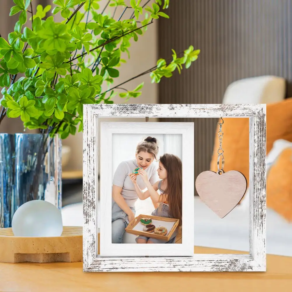 Rotating Photo Frame Wooden Picture Frame 360-degree Rotating Wooden Photo Display with Heart Pendant photo frame wood photo frame wood frame wood picture frame