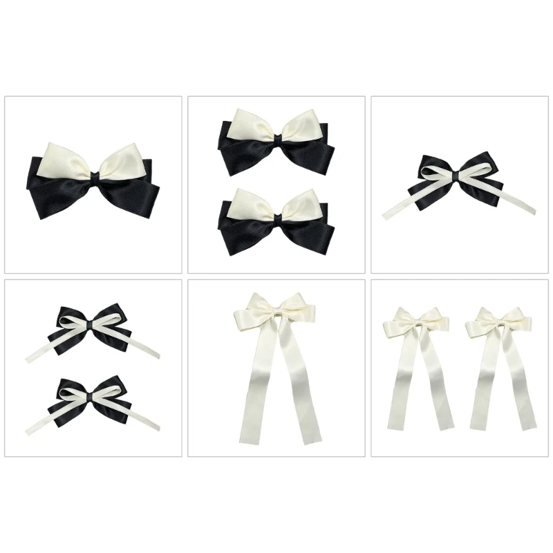 

N80C Bow Hair Clips for Girl Women Bowknot Barrettes Black and White Hair Clip Korean Hair Bows Princesses Hair Clips
