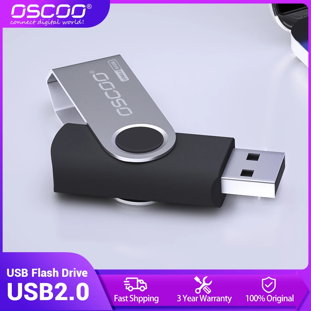 

OSCOO USB flash drive 32GB 8GB 4GB Black 64G Rotating Pendrive High-Speed USB 2.0 Memory Stick Portable Computer TV Devices