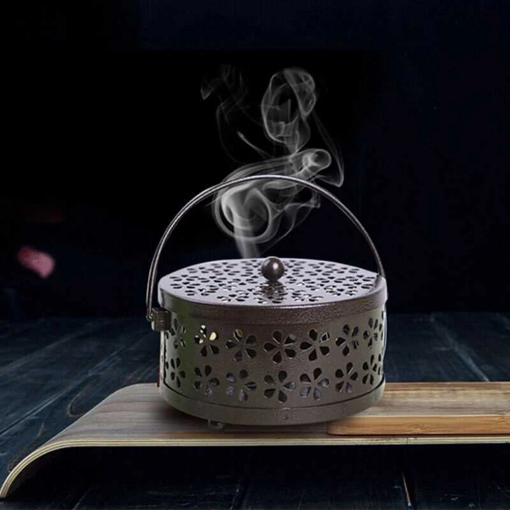 

Metal Mosquito Coil Holder Mosquito Incenses Rack Plate with Handle Plum Blossom Hollowed Mosquito Coil Box Incense Burner