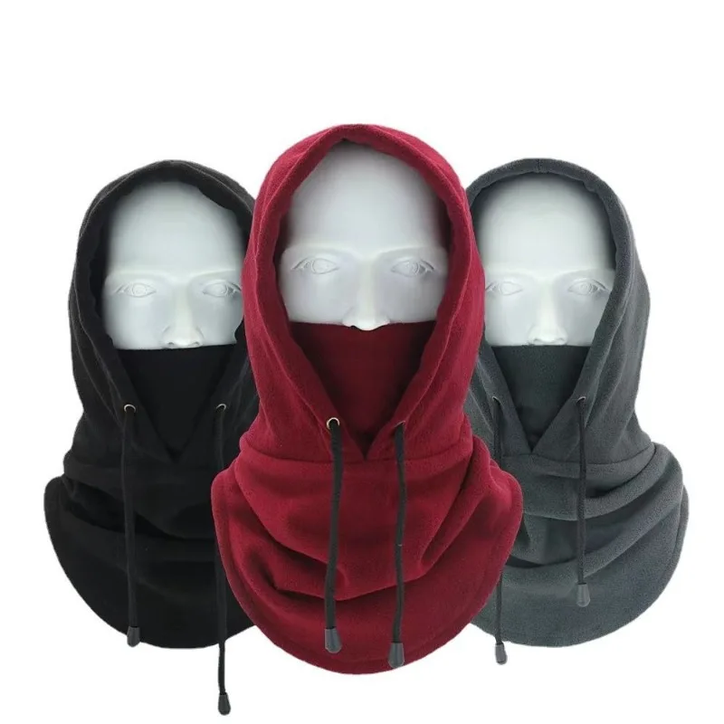 Adult Fashion Winter Polar Fleece Warm Outdoor Hat Men Women Drawstring Windproof Full Face Ski Mask Caps Man Bonnets Scarves