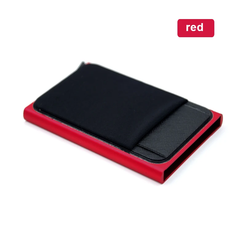 Slim Aluminum RFID Metal Card Holder with Elastic Back Pouch for Travel and ID Essentials