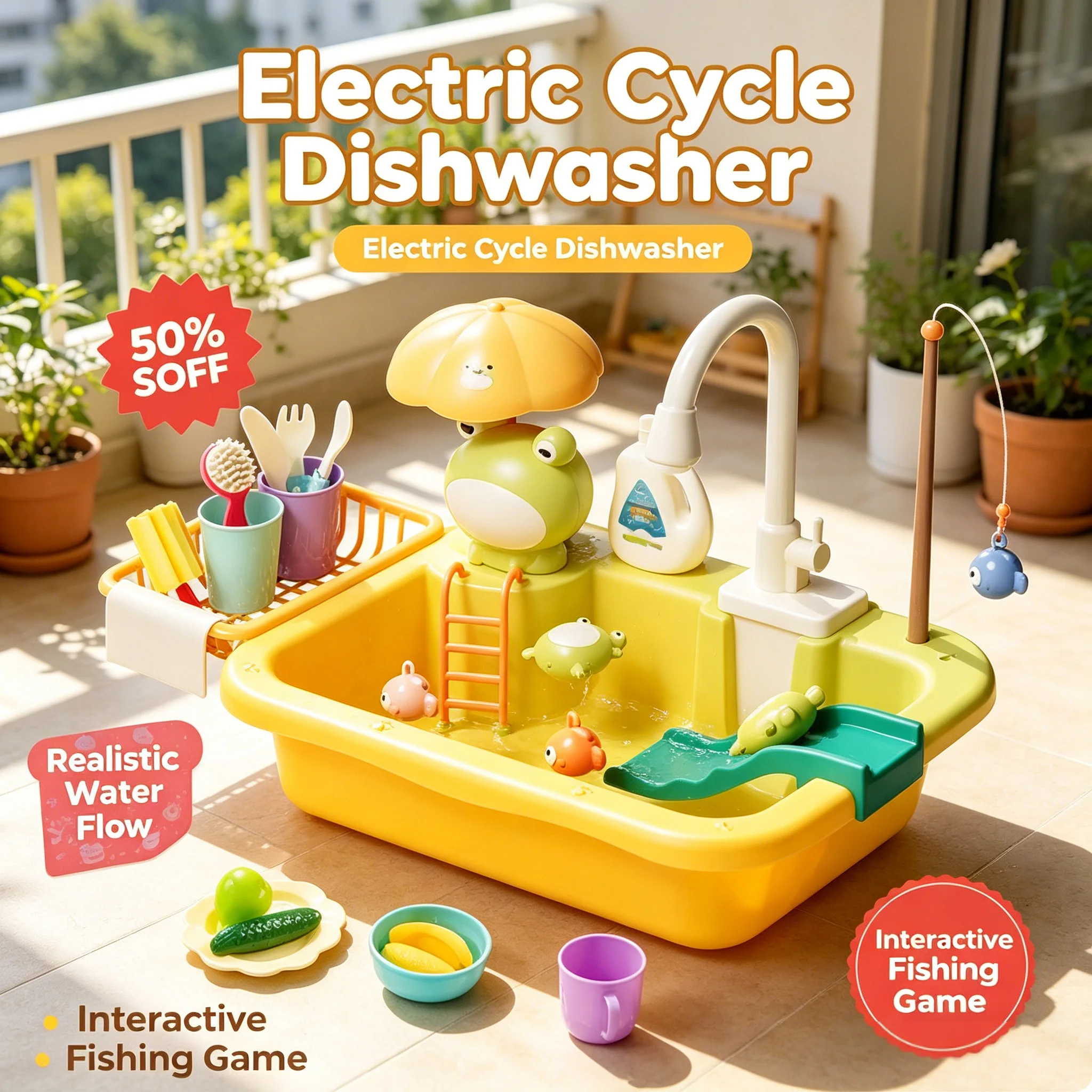 New Kids Kitchen Sink Electric Dishwasher With Running Toy Water 1
