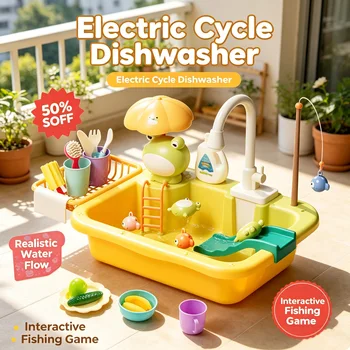 New Kids Kitchen Sink Electric Dishwasher With Running Toy Water 1