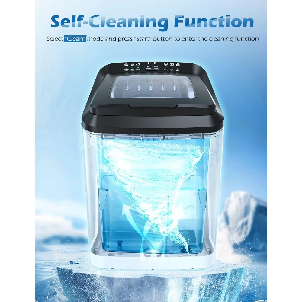 33 pound self-cleaning ice maker countertop, prepare 10 cubes and 2 sizes of ice bullet maker in 9-7 minutes