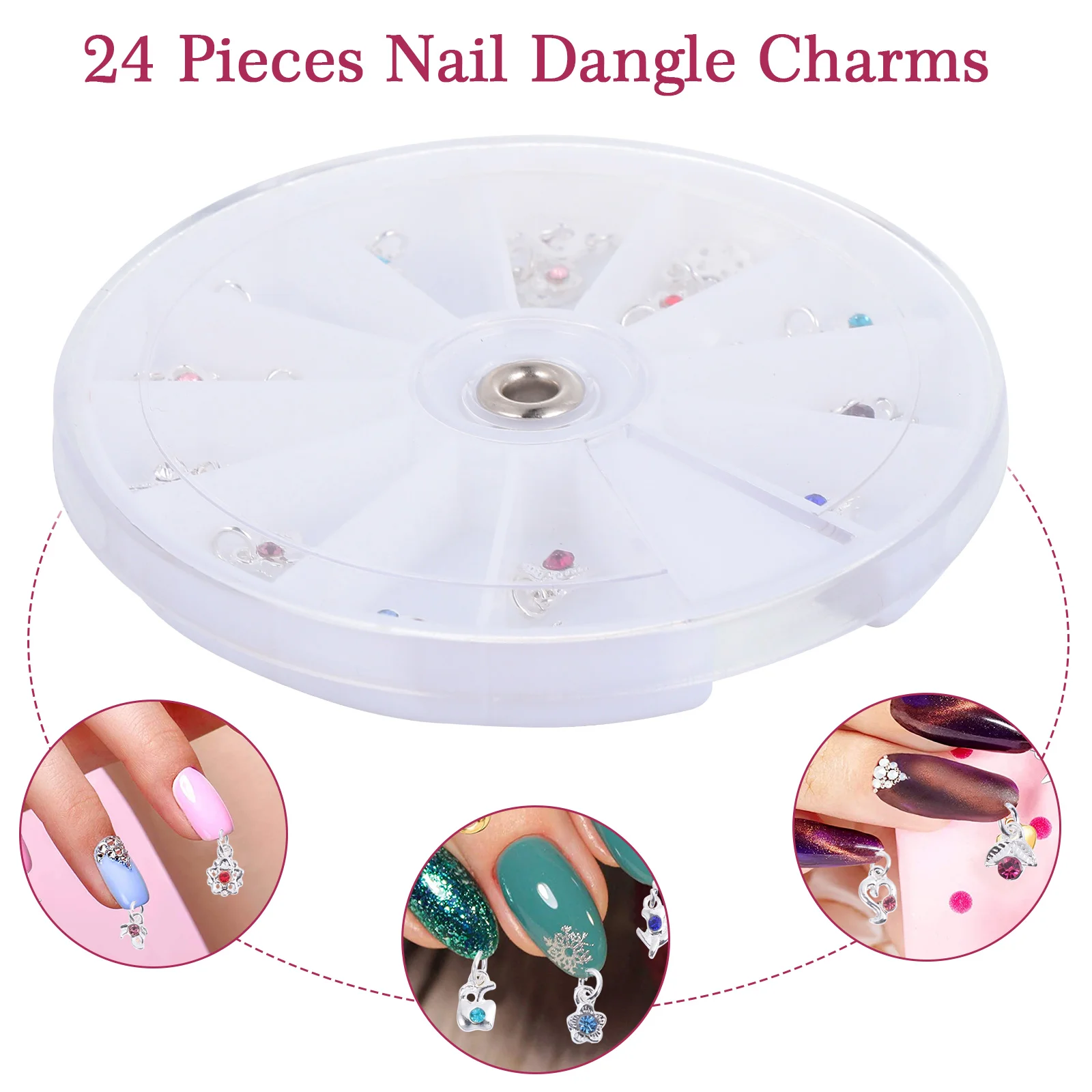 24Pcs Nail Pendants DIY Set with Dangle Nail Charm Piercing Tool Hand Drill nail charm nail pendant 5