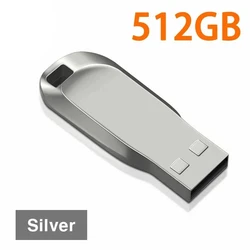High - Speed Waterproof 2TB Metal Flash Drive - Portable USB 3.0 Mini Storage Solution (Silver 512GB)