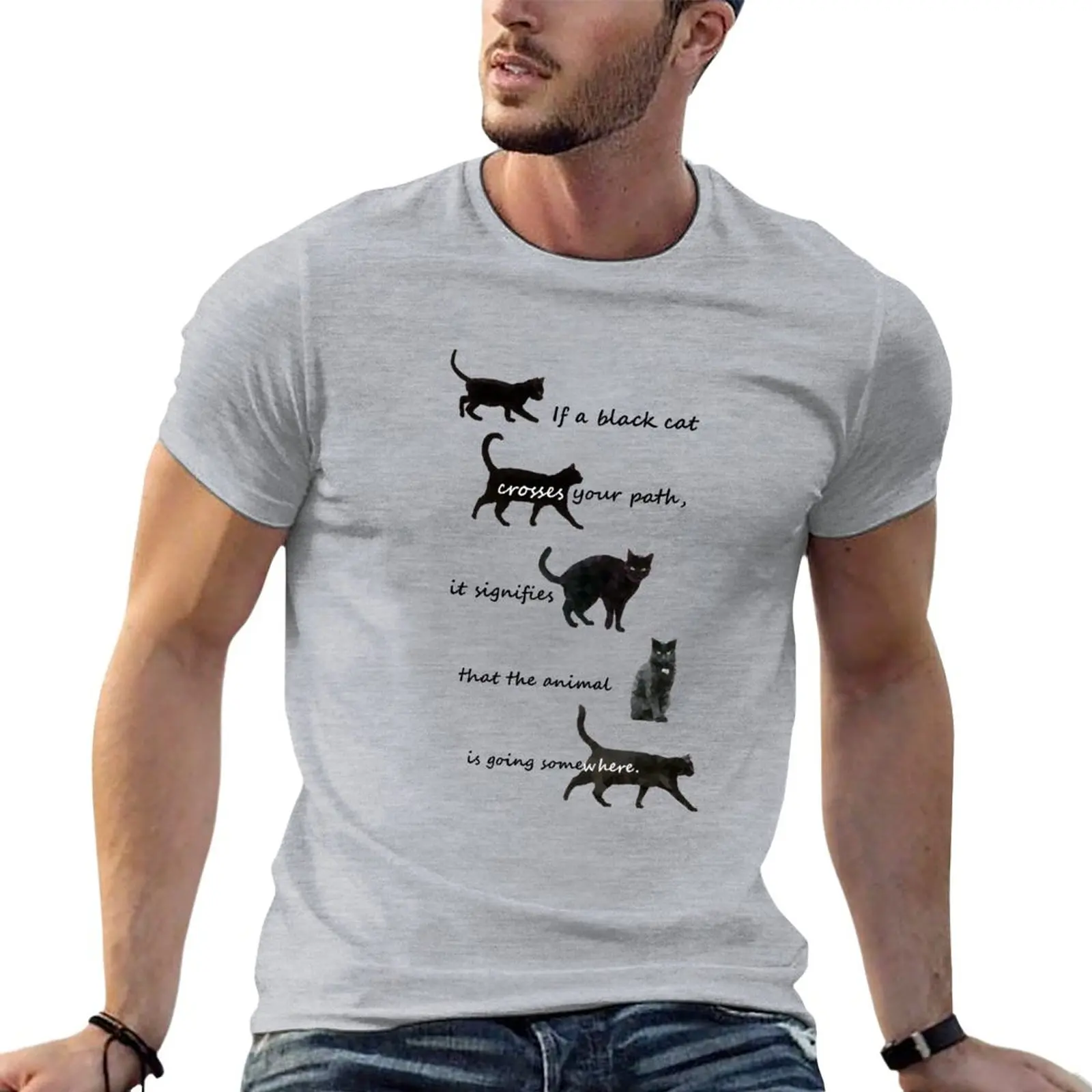 

New If a black cat T-Shirt Anime t-shirt Short sleeve tee Short sleeve tee men