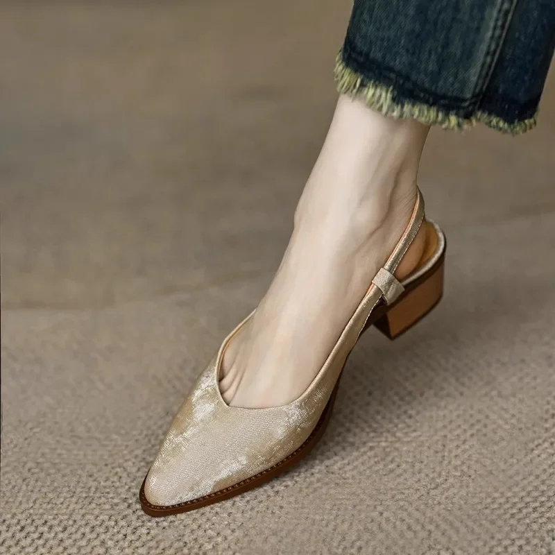 High Heels Leather Pumps for Women Slingbacks Spring Summer Sandals Fashion Shoes Woman High Heels Comfort Pumps Sandals