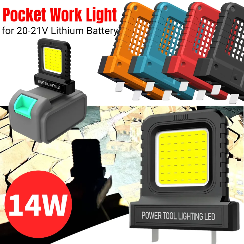 1/2PCS 14W LED Work Light for Makita for Milwaukee for Dewalt for Bosch for Dayi Lomvum Zhipu 20V-21V Li-ion Battery Accessories