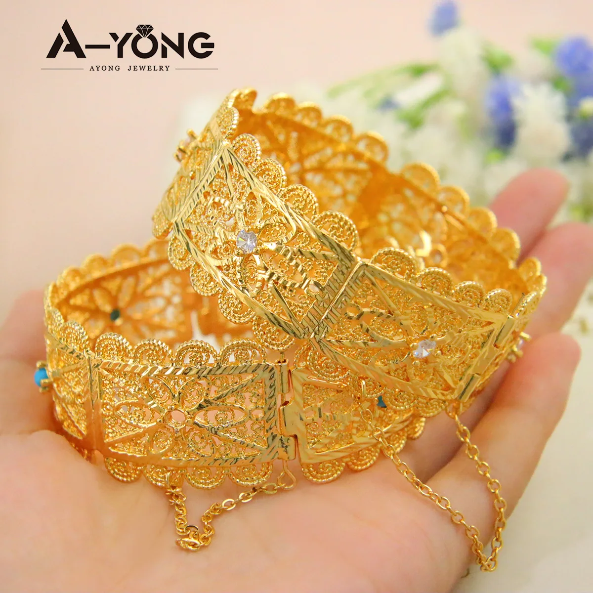 

AYONG Arab Wedding Cuff Bracelet 21k Gold Plated Middle East Luxury Wide Bangles Ethiopian African Women's Party Jewelry Gifts