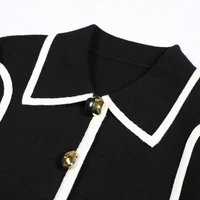 High Quality And Fashionable New Knitted Patchwork Lapel Button Long Sleeved Cardigan Straight Leg Pants Women's Suit - Image 2