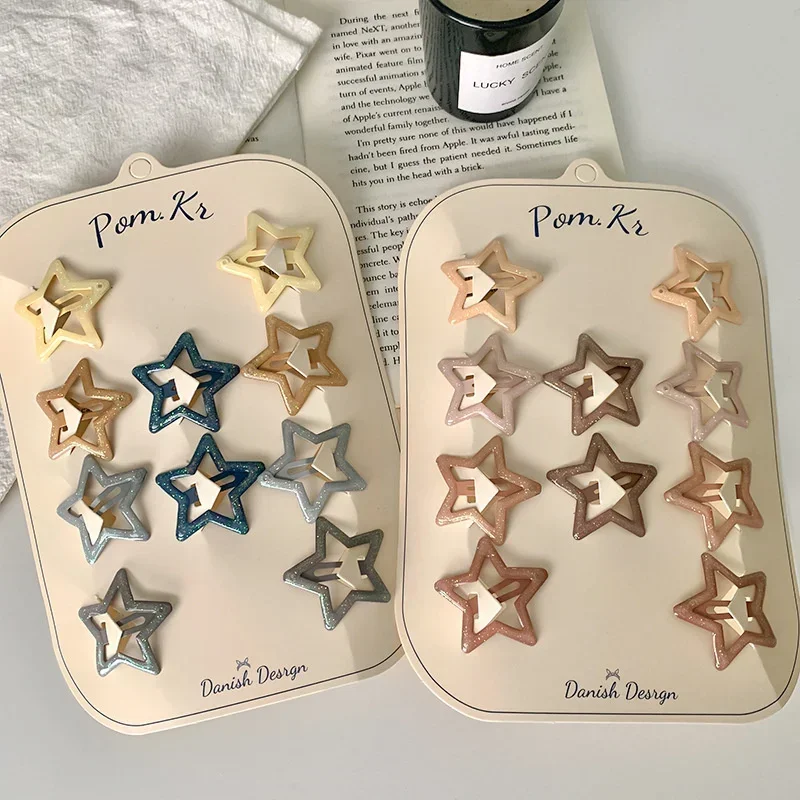 hair clips 10Pcs/set Colorful Star Hair Clips for Baby Girls Glitter Metal Snap BB Clip Hairpin Headwear Infant Kids