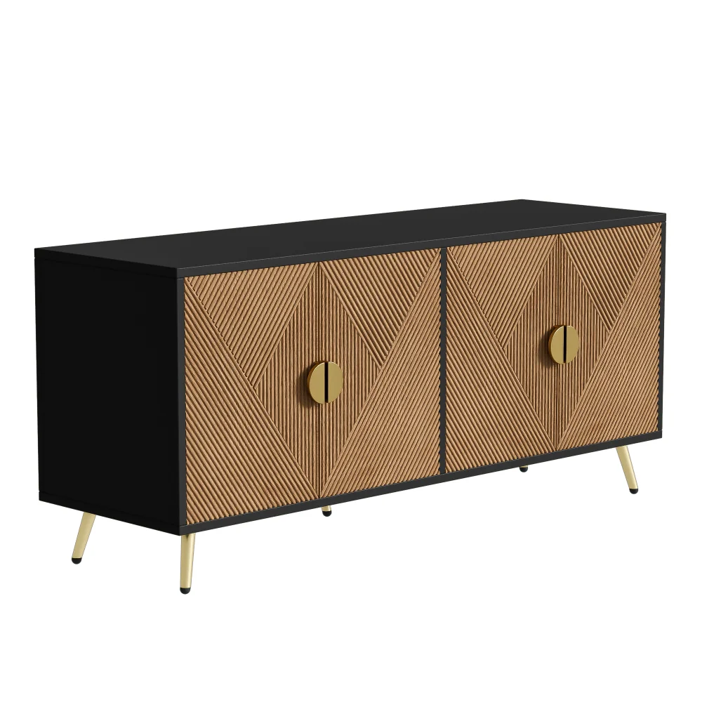 160 cm großes modernes Sideboard, 4 Türen, goldfarbene gebürstete Griffe und hochglänzende Tischbeine, ideal für Wohnzimmer, Esszimmer oder Schlafzimmer – Detail 22