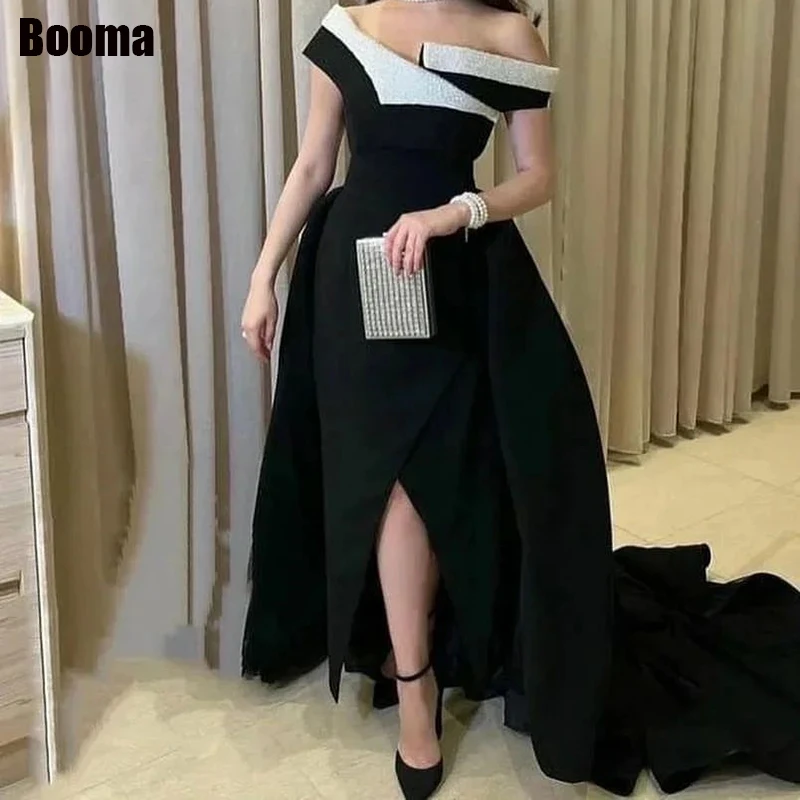 

Booma Black Off Shoulder Prom Dress Split Evening Party Dresses Long Formal Occasion Gowns Dubai Women robes de soirée