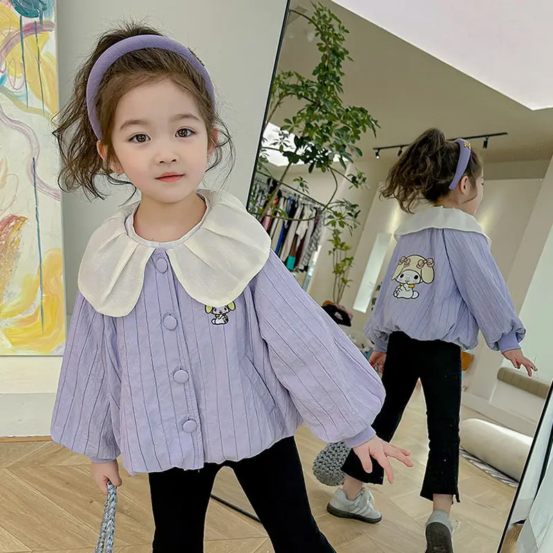 

Kawaii Детское пальто аниме мультфильм My Melody весна-осень универсальные тонкие Топы Куртка для улицы милый кардиган с лацканами куртка для девочек подарок