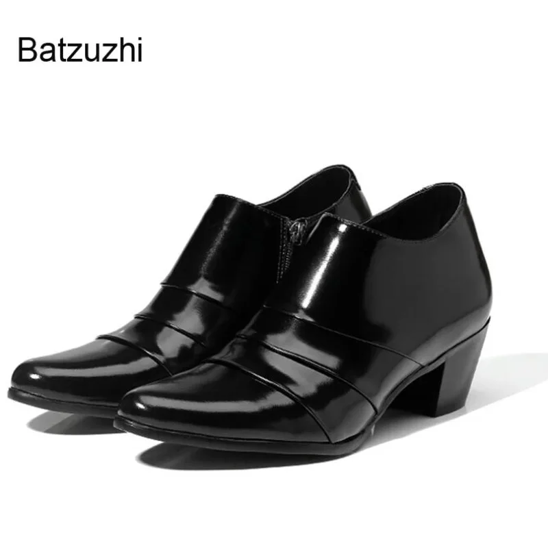 נעלי עקב גבוהות בצבע שחור עם רוכסן לגברים למסיבות/חתונות/עסקים, מידות 38-44!