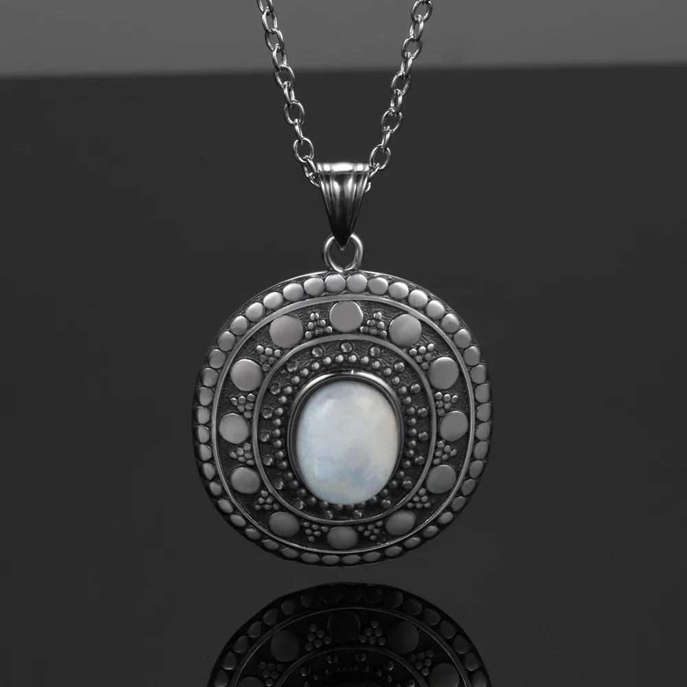 Natural Oval Moonstone Pendants Necklaces for Women 925 Sterling Silver Necklaces Classic Jewelry Birthday Gift